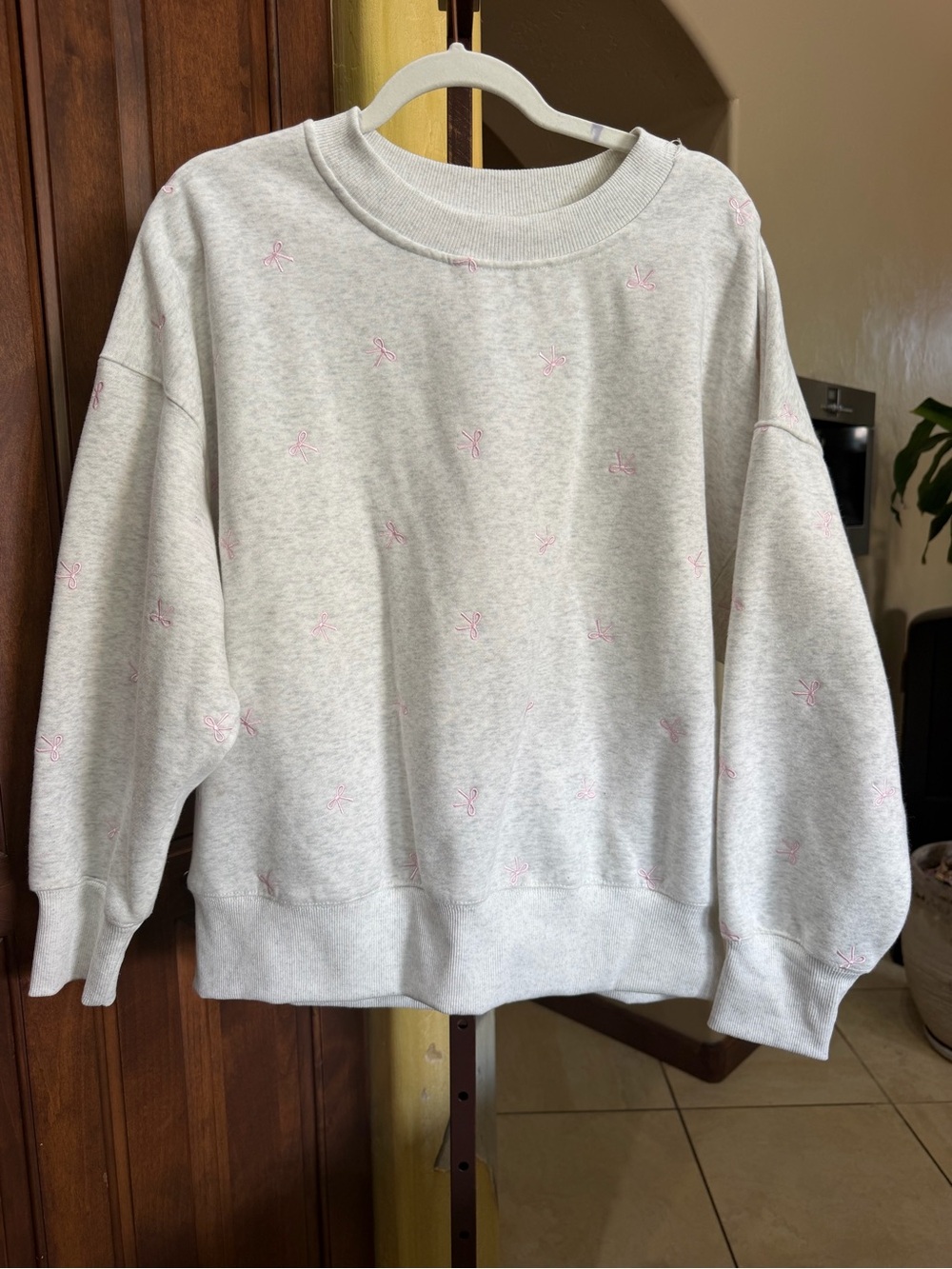AS Revival Light Gray Crewneck Sweater with Pink Bow Embroidery Small